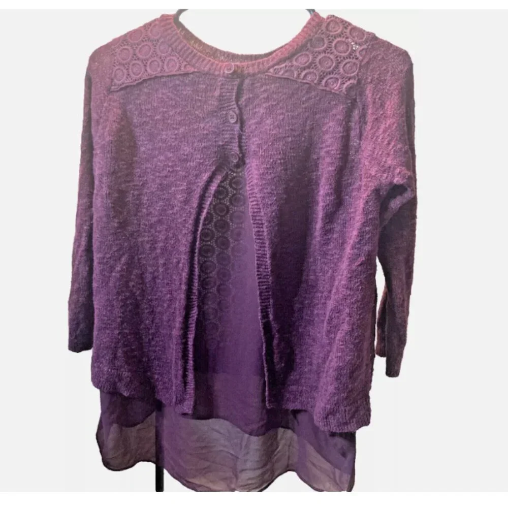 Lucky Brand Burgundy Knit Crochet Lace Sheer Split Back XS